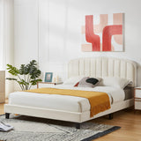 Cozy Castle King Size Bed Frame Upholstered Velvet Platform Bed with Adjustable Headboard, Wood Slat Support, No Box Spring Needed, Easy Assembly, White - RaditShop