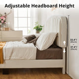 Cozy Castle King Size Bed Frame Upholstered Velvet Platform Bed with Adjustable Headboard, Wood Slat Support, No Box Spring Needed, Easy Assembly, White - RaditShop