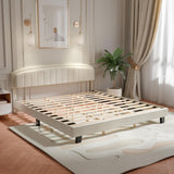 Cozy Castle King Size Bed Frame Upholstered Velvet Platform Bed with Adjustable Headboard, Wood Slat Support, No Box Spring Needed, Easy Assembly, White - RaditShop