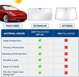 EcoNour Tesla Windshield Sunshade for Model 3/Y | 240T Polyester Shield for Tesla Model 3 Sunshade | Superior UV & Heat Protection Tesla Model Y Sunshade | Car Interior Tesla Accessories for Summer - RaditShop