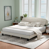 Cozy Castle King Size Bed Frame Upholstered Velvet Platform Bed with Adjustable Headboard, Wood Slat Support, No Box Spring Needed, Easy Assembly, White - RaditShop