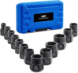 Impact Nut and Bolt Extraction Tool Set, Rusted Damaged Stripped Nut and Bolt Remover Tool Kit, Nut Bolt Extractor Socket Set in 13 SAE and Metric Sizes for 3/8 Inch Drive with Case - RaditShop