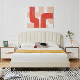 Cozy Castle King Size Bed Frame Upholstered Velvet Platform Bed with Adjustable Headboard, Wood Slat Support, No Box Spring Needed, Easy Assembly, White - RaditShop