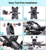 Bike Phone Mount, Bicycle Phone Holder with 4 Stainless Steel Telescopic Clamp Arms for Super Stability 360ยฐRotation - RaditShop