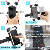 Bike Phone Mount, Bicycle Phone Holder with 4 Stainless Steel Telescopic Clamp Arms for Super Stability 360ยฐRotation - RaditShop