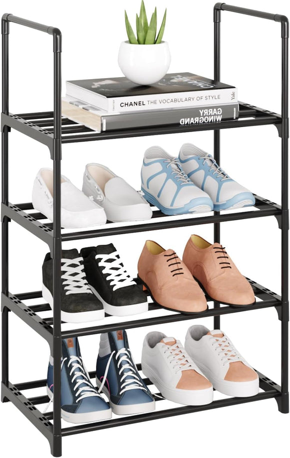 MUAHRCE 4-Tier and  7-Tier Shoe Rack for Closet, Entryway, Stackable Sturdy Metal Shoe Shelf,Narrow Shoe Stand Organizer with Handle