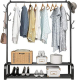 Simple Houseware Garment Rack with Storage Shelves and Coat/Hat Hanging Hooks - RaditShop