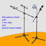 Microphone Stand, Tripod Boom Microphone Stand with Mic Clips, Collapsible and Lightweight, Both Arms Adjustable, Perfect for Studio Recording - RaditShop