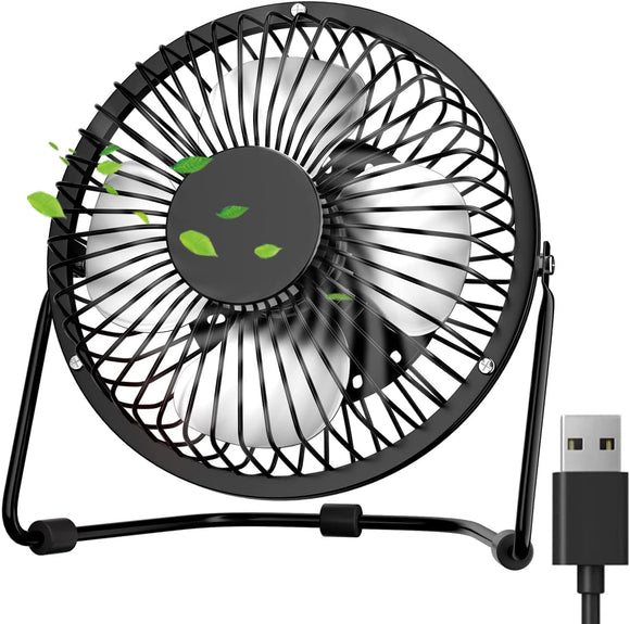 USB Desk Fan, 4 Inch Mini Quiet Fan with Strong Airflow, 360° Rotation, Metal Construction, Personal Cooling Fan - RaditShop