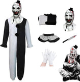 Clown Costume Scary Killer Terrifier Costume with Mask Halloween Cosplay Jumpsuit Full Set for Adults Kids