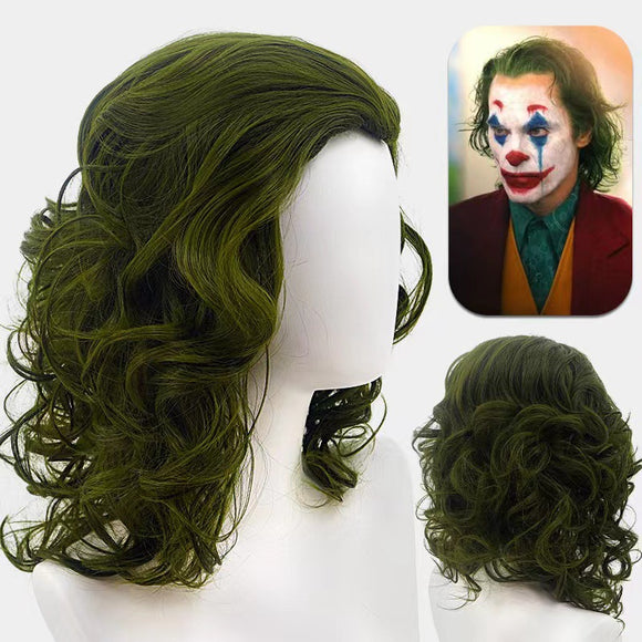 Green Male Wig Cosplay Mens Green Wig Fluffy Clown Wig Heat Resistant Synthetic Wavy Halloween Cosplay Costume Unisex Wig (Green)