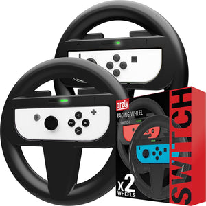 Steering Wheels for Nintendo Switch & OLED Joy-Cons, Racing Wheels for Mario Kart 8 Deluxe [Mariokart Switch Steering Wheel Joycon Controller Attachment Accessories]-Twin Pack [2X Black Wheels]