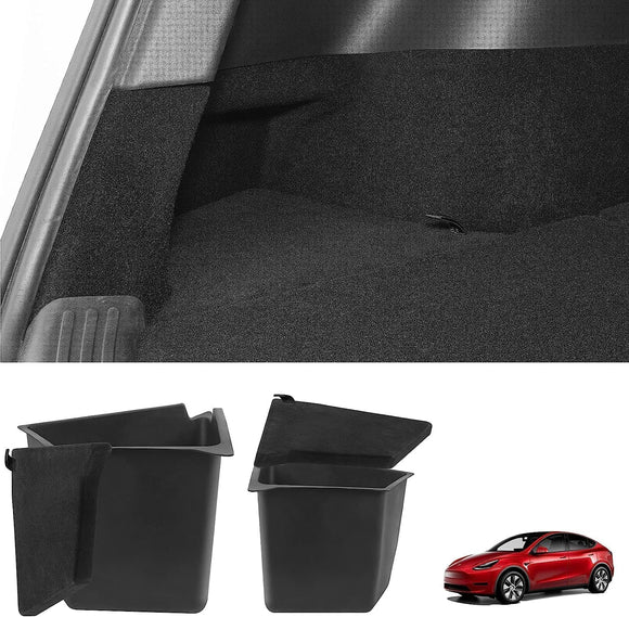 2022-2024 Tesla Model Y Trunk Organizer Waterproof Rear Trunk Storage Bins Side Box with Carpeted Lip Interior Accessories Set of 2 for Model Y 5-Seater