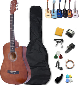 Rosefinch Acoustic Guitar 3/4 Size 38 inch for Beginner Adults Teen Basswood Guitare Acoustique Kit W/Nylon Bag Tuner Picks 6 Steel Strings Capo Cloth Strap Winder【38" Chocolate