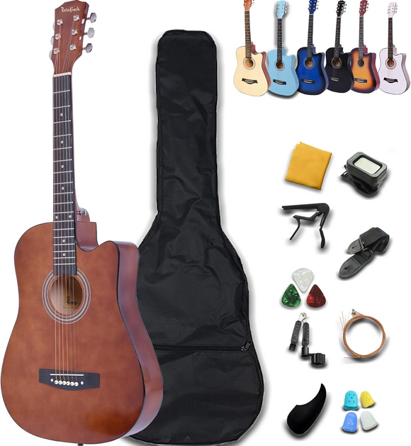 Rosefinch Acoustic Guitar 3/4 Size 38 inch for Beginner Adults Teen Basswood Guitare Acoustique Kit W/Nylon Bag Tuner Picks 6 Steel Strings Capo Cloth Strap Winder【38