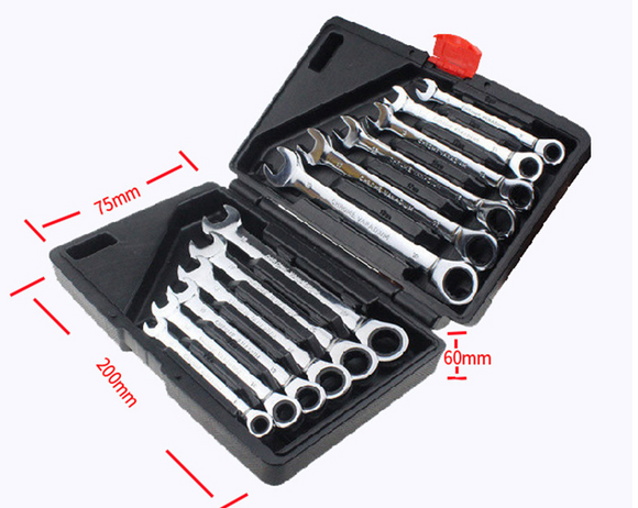12 Piece Ratcheting Combination Wrench Metric, Silver,Chrome Vanadium Steel
