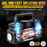 Car Tire Inflator, air pump, Dual Cylinder Heavy Duty Cylinders Air Compressor Pump with LED Light for Auto