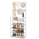 Multi-functional Entryway Shoe Organizer with Coat Hooks, 4-Tier Shoe Rack with Wall Mounted Coat Rack Metal Open Shelf