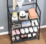 Multi-functional Entryway Shoe Organizer with Coat Hooks, 4-Tier Shoe Rack with Wall Mounted Coat Rack Metal Open Shelf - RaditShop