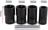 1/2” Drive Impact Bolt Nut Extractor Set, 5pcs Locking Wheel Lug Nut Remover Kit 17mm 19mm 21mm 22mm Twist Socket Tool Set Including a Punch Rod