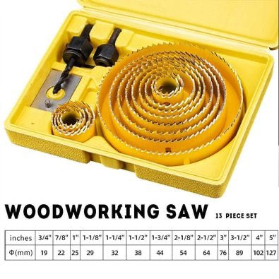 Stalwart Hole Saw Set 16 Piece Kit with 12 Saws (¾”-5 Inch), Hex Key Wrench, Drive Plate and Storage - RaditShop