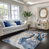 2-Sizes Of Blue Abstract Faux Cashmere Area Rugs