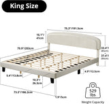 Cozy Castle King Size Bed Frame Upholstered Velvet Platform Bed with Adjustable Headboard, Wood Slat Support, No Box Spring Needed, Easy Assembly, White