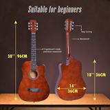 Rosefinch Acoustic Guitar 3/4 Size 38 inch for Beginner Adults Teen Basswood Guitare Acoustique Kit W/Nylon Bag Tuner Picks 6 Steel Strings Capo Cloth Strap Winder【38" Chocolate