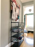 Multi-functional Entryway Shoe Organizer with Coat Hooks, 4-Tier Shoe Rack with Wall Mounted Coat Rack Metal Open Shelf - RaditShop