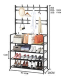 Multi-functional Entryway Shoe Organizer with Coat Hooks, 4-Tier Shoe Rack with Wall Mounted Coat Rack Metal Open Shelf - RaditShop