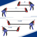 Bar Clamps for Woodworking, 4 Pack 6-Inch and 2 Pack 12-Inch One-Handed Wood Clamps/Spreader Set, Light-Duty Quick-Release F Clamps with 150 lbs Load Limit - RaditShop