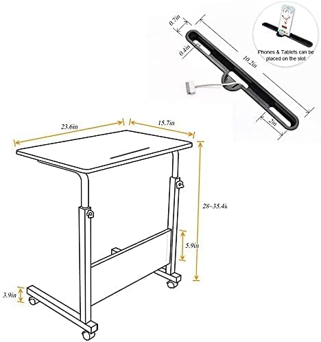 Mobile Side Table 23.6 Inches End Table Sofa Table with Slot & Wheels Mobile Laptop Computer Desk Adjustable Movable Laptop Computer Stand - RaditShop