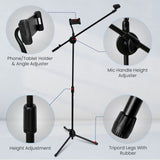 Microphone Stand, Tripod Boom Microphone Stand with Mic Clips, Collapsible and Lightweight, Both Arms Adjustable, Perfect for Studio Recording - RaditShop