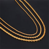 Rope Chain Necklace Women Men 18K Gold Plated, twisted Chain - Sparkmart