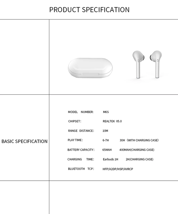 Myinnov MKJM6S Earphones Sports Earbuds Dual Bluetooth TWS - RaditShop