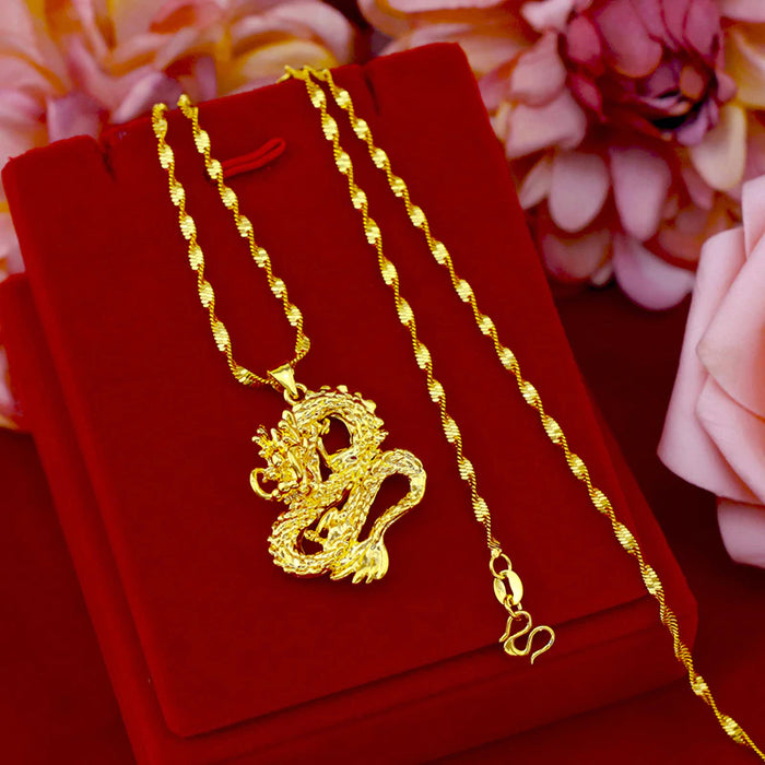 24K Gold Filled China Loong Dragon Pendants Round Cross Chain - RaditShop