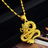 24K Gold Filled China Loong Dragon Pendants Round Cross Chain - RaditShop