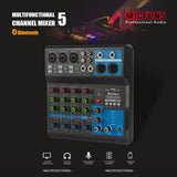 audio DJ mixer Sound Board Console System,5 Channel 48V Phantom Power with Bluetooth USB MP3 Stereo live DJ Studio Streaming for professional recording party KTV stage - RaditShop