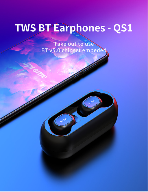 QCY QS1 T1C Wireless Earphones Bluetooth Earbuds with Dual Microphone and Charging box - RaditShop