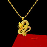 24K Gold Filled China Loong Dragon Pendants Round Cross Chain - RaditShop