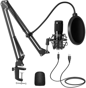 NORA USB Microphone Kit Plug&Play Computer hypercardioid Mic Podcast Condenser Microphone with Professional Sound Chipset for PC Karaoke/YouTube/Gaming Record, Arm Stand/Shock Mount - RaditShop