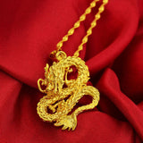 24K Gold Filled China Loong Dragon Pendants Round Cross Chain - RaditShop