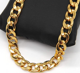 Men Curb Chain Necklace 18K Gold Plated Black Chunky Neck Link Chains - Sparkmart