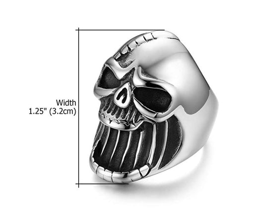 Mens Gothic Biker Skull Ring,Punk Rock Silver Stainless Steel Ring - Sparkmart