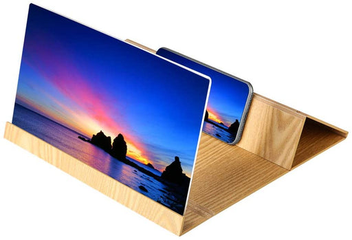 Phone Screen Magnifier, Phone Magnifying Screen, Desktop 3D Enlarger Screen Wooden Foldable Stand Holder, Movie & Video Stereoscopic Amplifying for All Smartphone - 12" - Original Wood - Sparkmart
