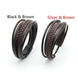 Brown Leather Bracelet Men's Leather Buckle Hand-woven Multi-layer - Sparkmart