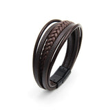 Brown Leather Bracelet Men's Leather Buckle Hand-woven Multi-layer - Sparkmart