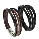 Brown Leather Bracelet Men's Leather Buckle Hand-woven Multi-layer - Sparkmart