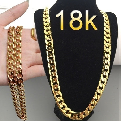 Men Curb Chain Necklace 18K Gold Plated Black Chunky Neck Link Chains - Sparkmart