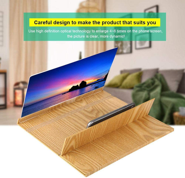 Phone Screen Magnifier, Phone Magnifying Screen, Desktop 3D Enlarger Screen Wooden Foldable Stand Holder, Movie & Video Stereoscopic Amplifying for All Smartphone - 12" - Original Wood - Sparkmart